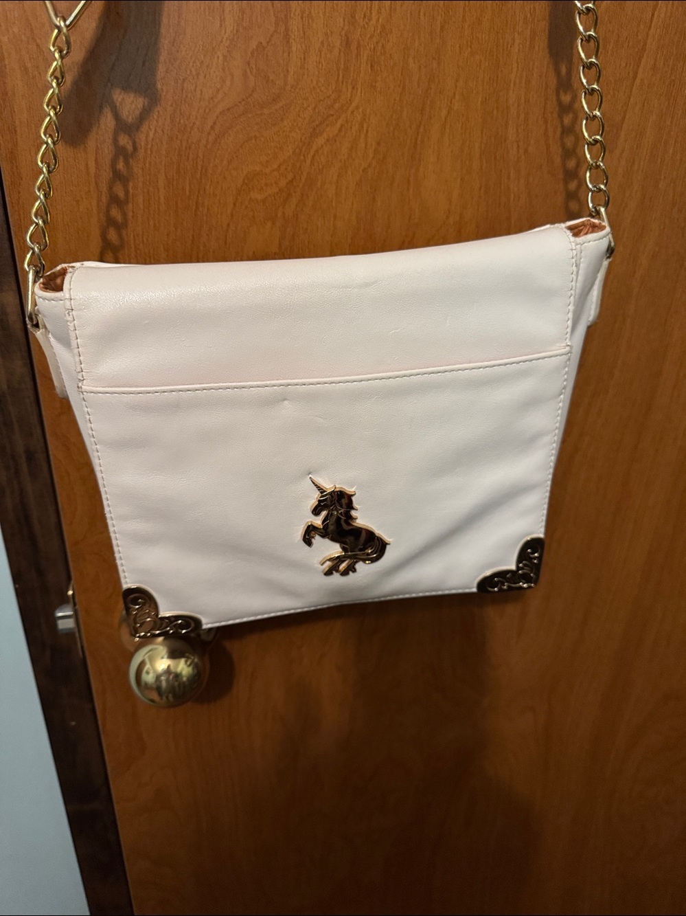 Cream Crossbody Bag with Gold Unicorn Accent
